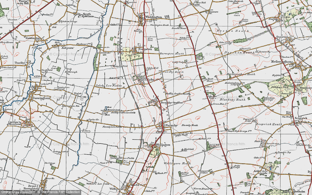 Old Map of Historic Map covering Boothby Graffoe Heath in 1923