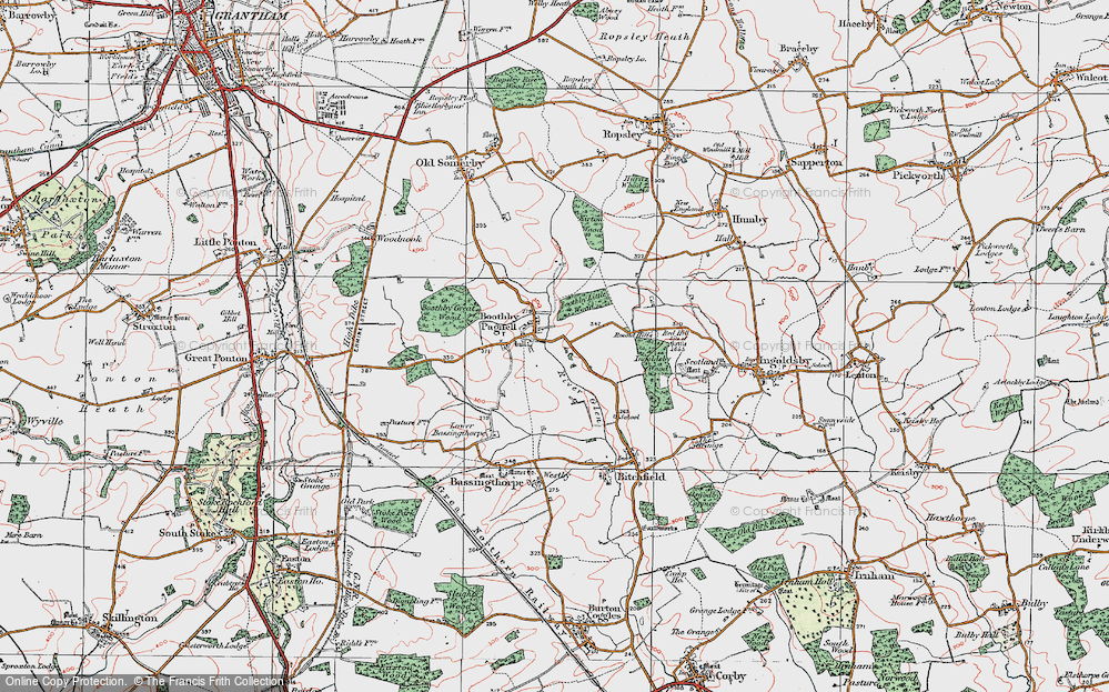 Old Map of Historic Map covering Boothby Little Wood in 1922