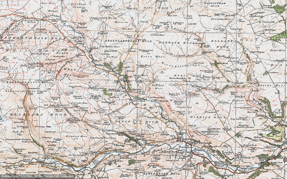 Old Map of Historic Map covering Booze Moor in 1925