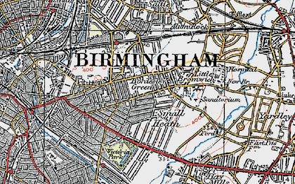 Old map of Bordesley Green in 1921