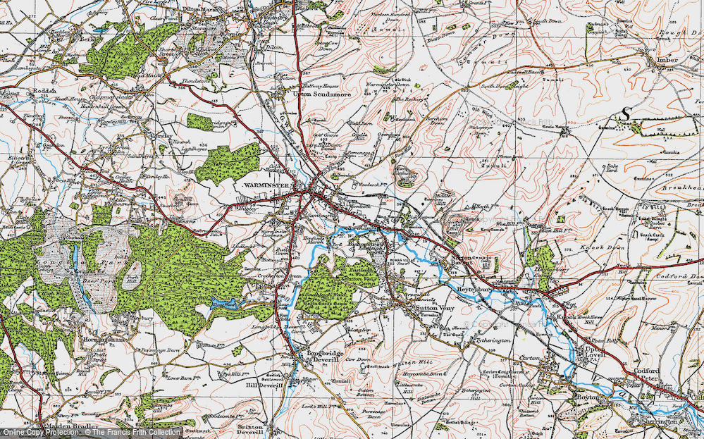 Old Map of Historic Map covering Battlesbury Hill in 1919