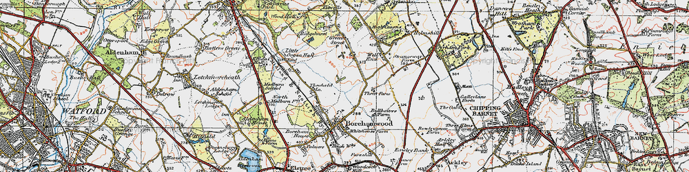 Old map of Borehamwood in 1920