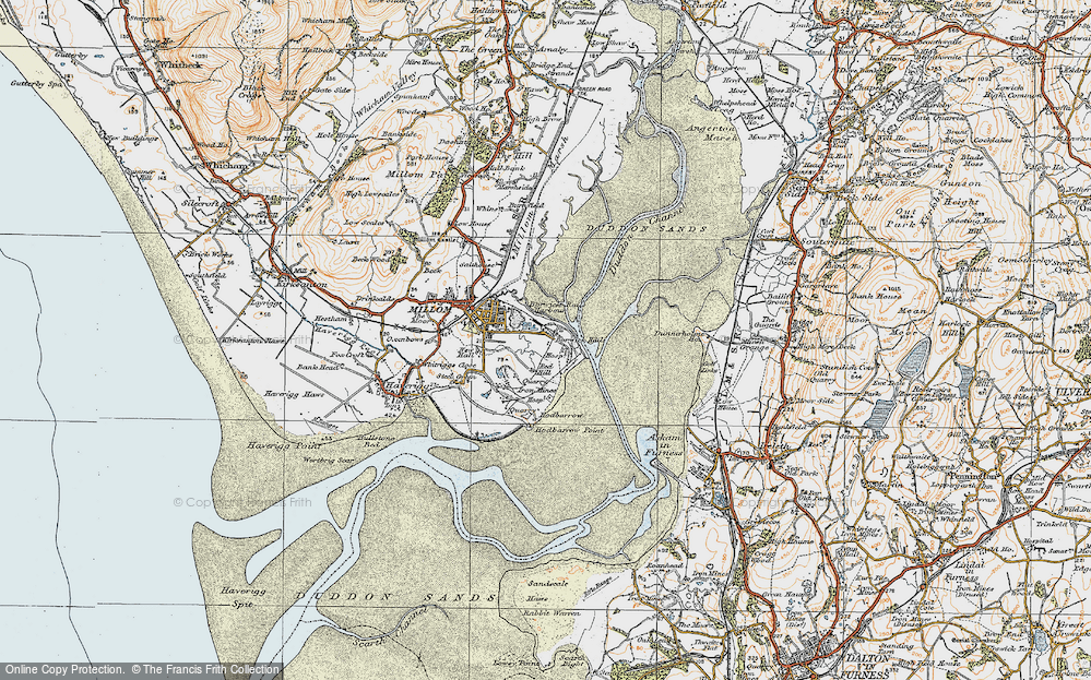 Old Map of Historic Map covering Borwick Rails Harbour in 1925