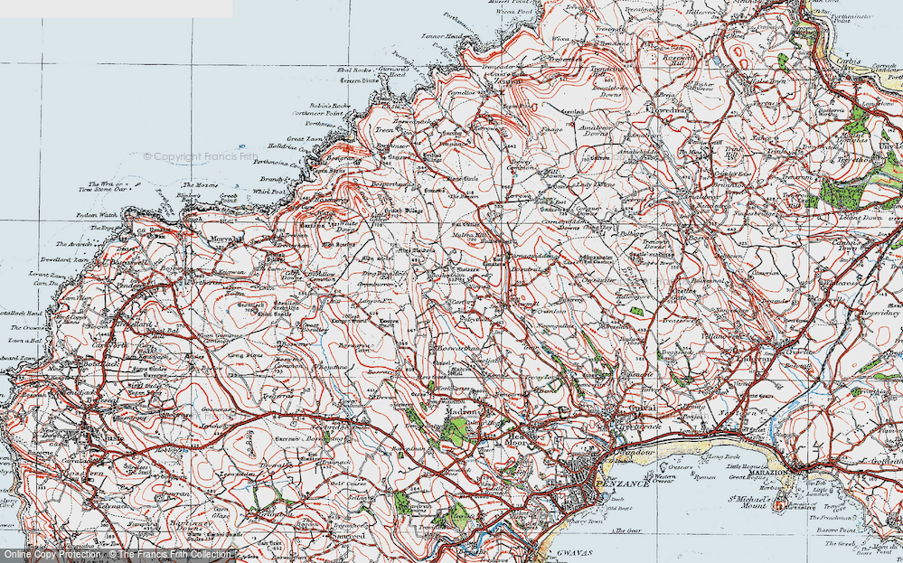 Old Map of Historic Map covering Lanyon Quoit in 1919