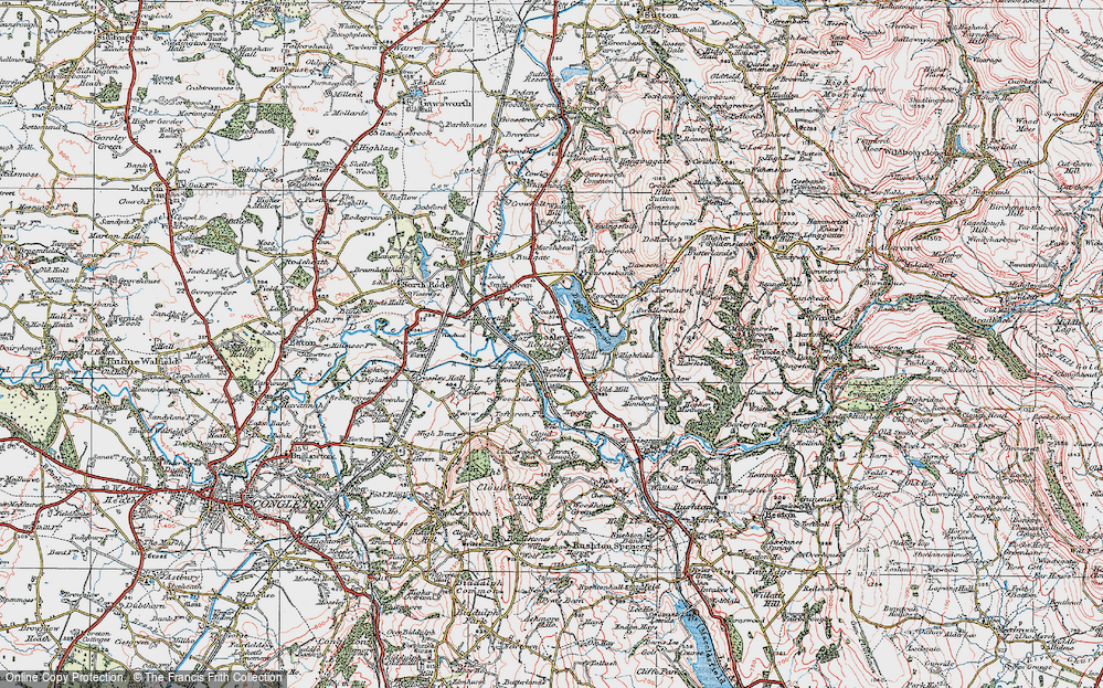 Old Map of Historic Map covering Bosley Reservoir in 1923