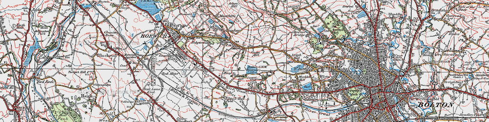 Old map of Bottom o' th' Moor in 1924