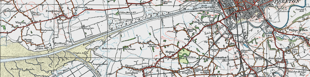Old map of Bottom of Hutton in 1924