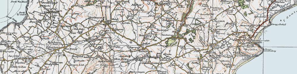 Old map of Botwnnog in 1922