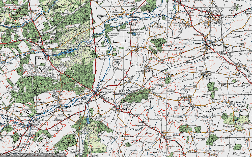 Old Map of Historic Map covering Ollerton Pits Wood in 1923