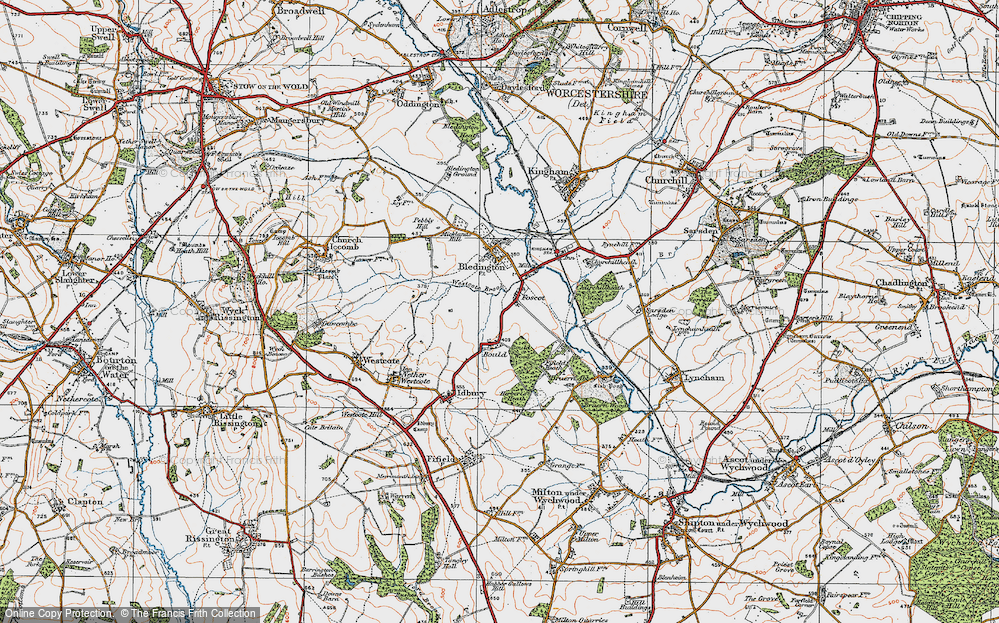 Old Map of Historic Map covering Westcote Brook in 1919
