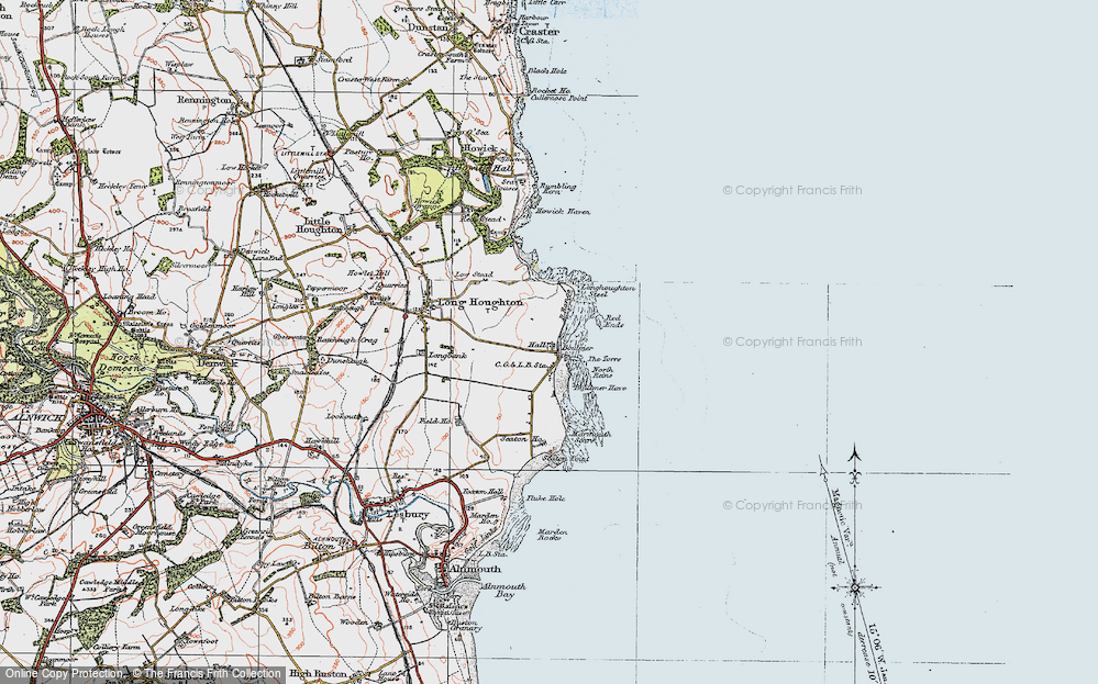 Old Map of Historic Map covering Boulmer Haven in 1926