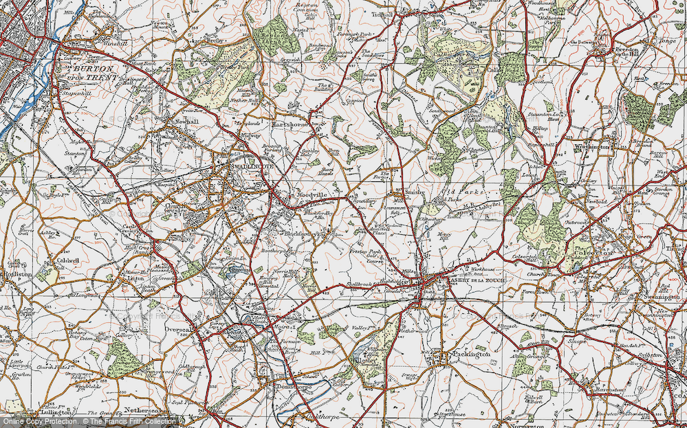 Old Map of Historic Map covering Blackfordby Ho in 1921