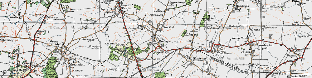 Old map of Bourn in 1920