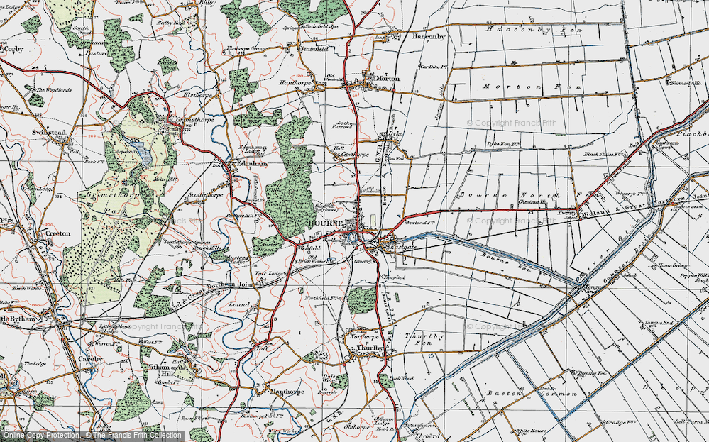 Old Map of Bourne, 1922 in 1922