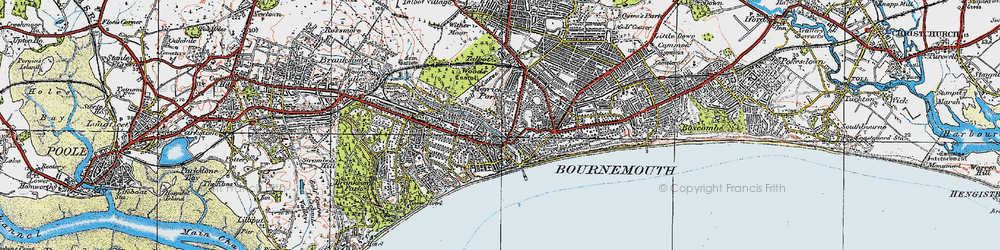 Old map of Bournemouth in 1919