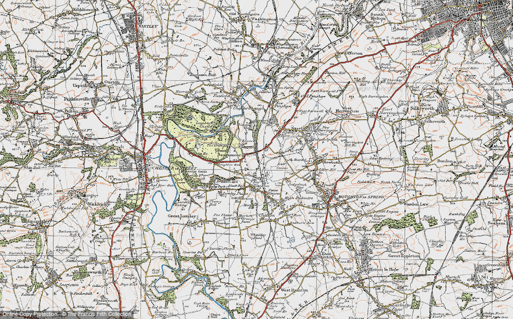 Old Map of Historic Map covering Bowes Ho in 1925