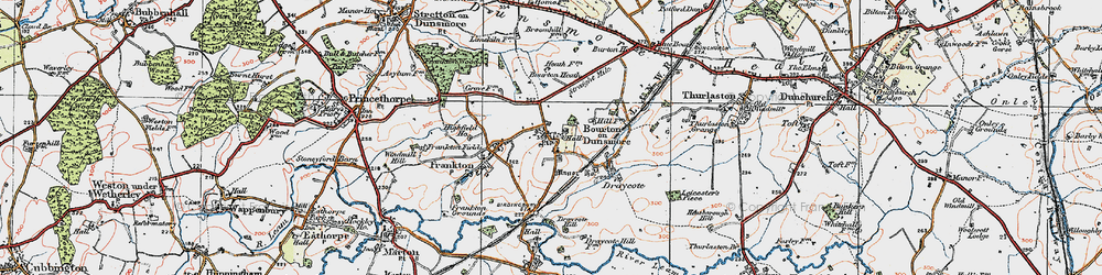 Old map of Bourton on Dunsmore in 1919