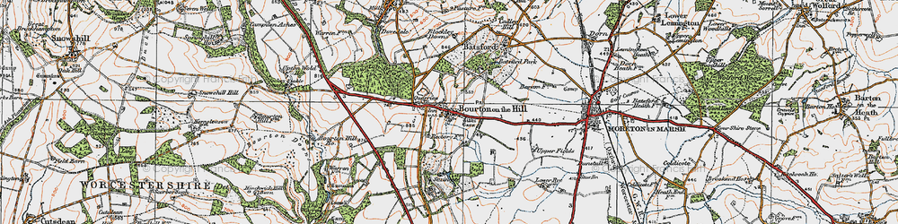 Old map of Bourton-on-the-Hill in 1919