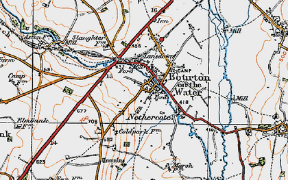 Old map of Bourton-on-the-Water in 1919