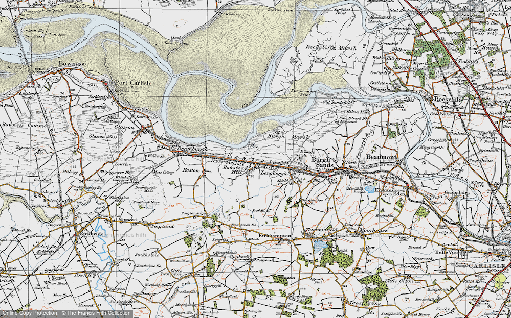 Old Map of Historic Map covering Burgh Marsh in 1925