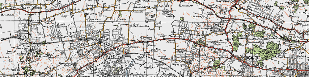 Old map of Bowers Gifford in 1921