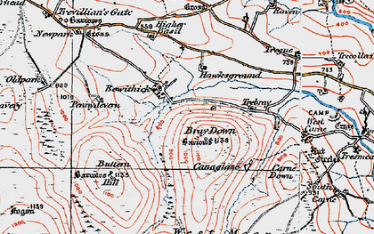 Old map of Leskernick Hill in 1919