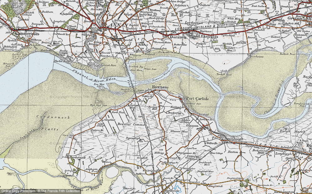 Old Map of Historic Map covering Bowness Hall in 1925