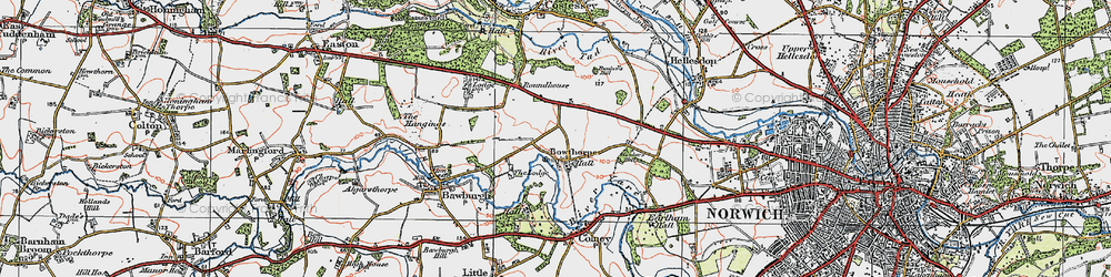 Old map of Bowthorpe in 1922