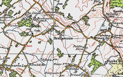 Old map of Brabourne in 1920