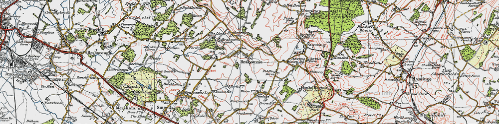 Old map of Brabourne in 1920