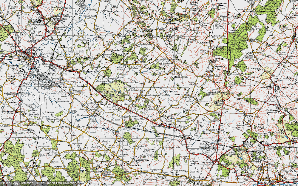 Old Map of Brabourne Lees, 1921 in 1921