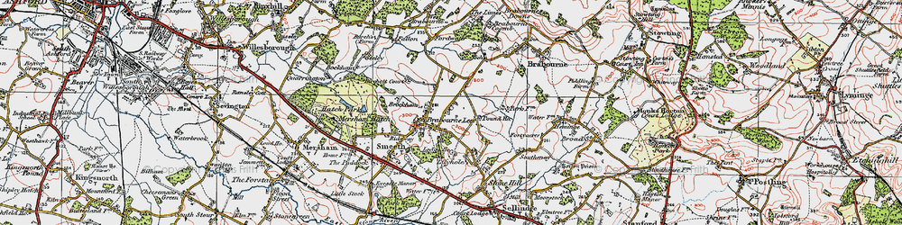 Old map of Brabourne Lees in 1921