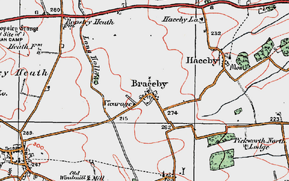 Old map of Braceby in 1922