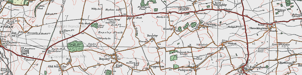 Old map of Braceby in 1922