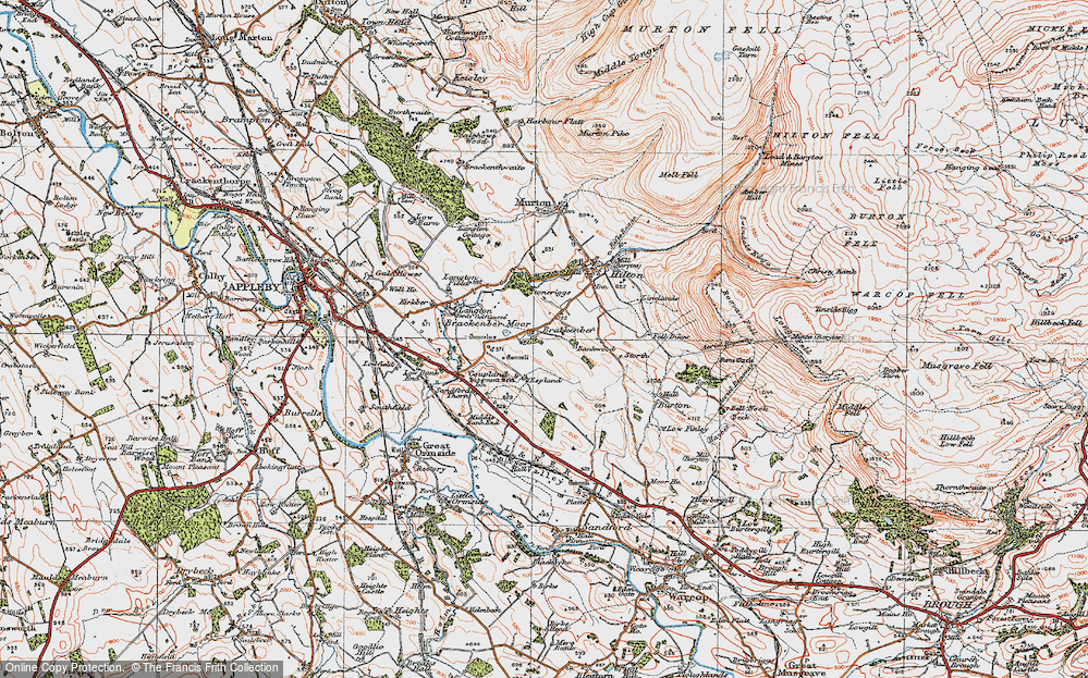Old Map of Historic Map covering Brackenber Moor in 1925