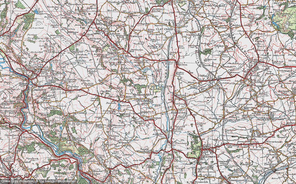 Old Map of Historic Map covering Brackenfield Green in 1923