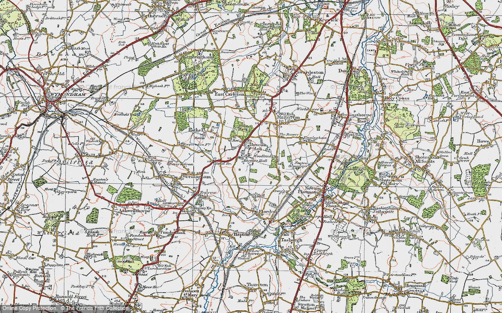 Old Map of Bracon Ash, 1922 in 1922