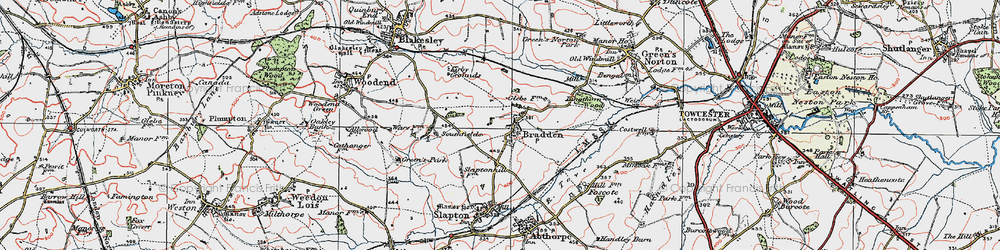 Old map of Bradden in 1919