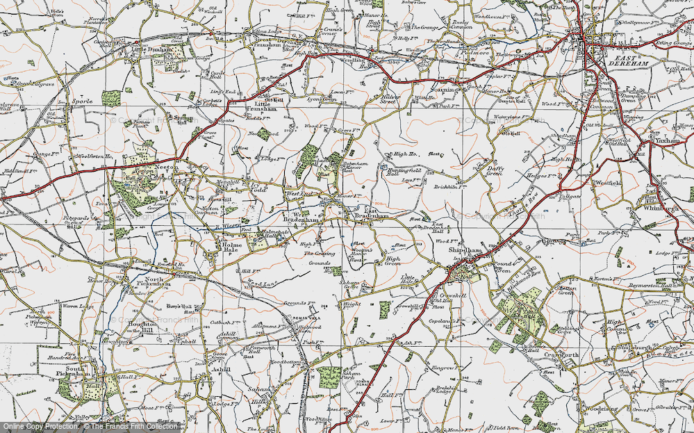 Old Map of Historic Map covering Bradenham Hall in 1921