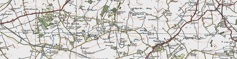Old map of Bradenham Hall in 1921