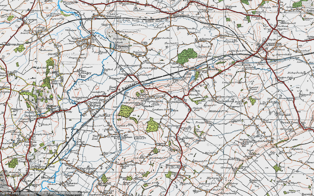 Old Map of Historic Map covering Bradenstoke Abbey in 1919