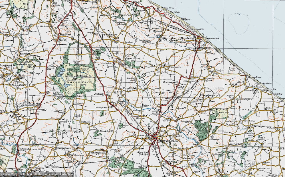 Old Map of Historic Map covering Bradfield Br in 1922
