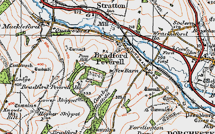 Old map of Bradford Peverell in 1919