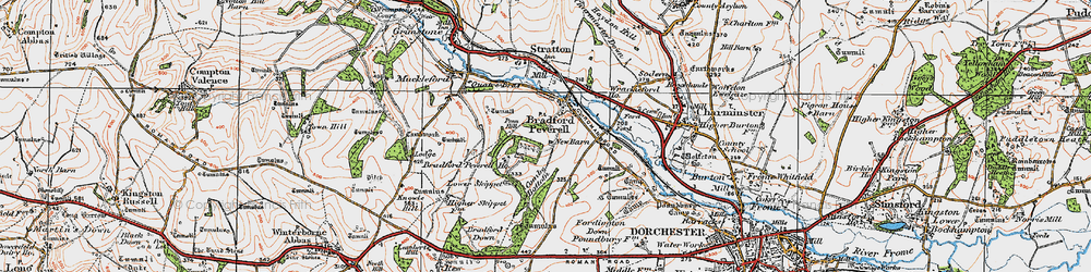 Old map of Bradford Peverell in 1919