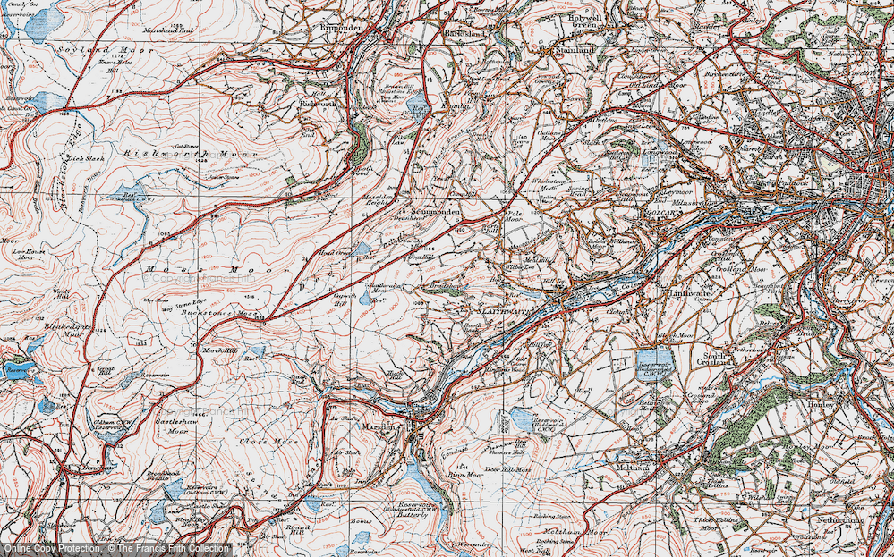 Old Map of Historic Map covering Scammonden in 1925