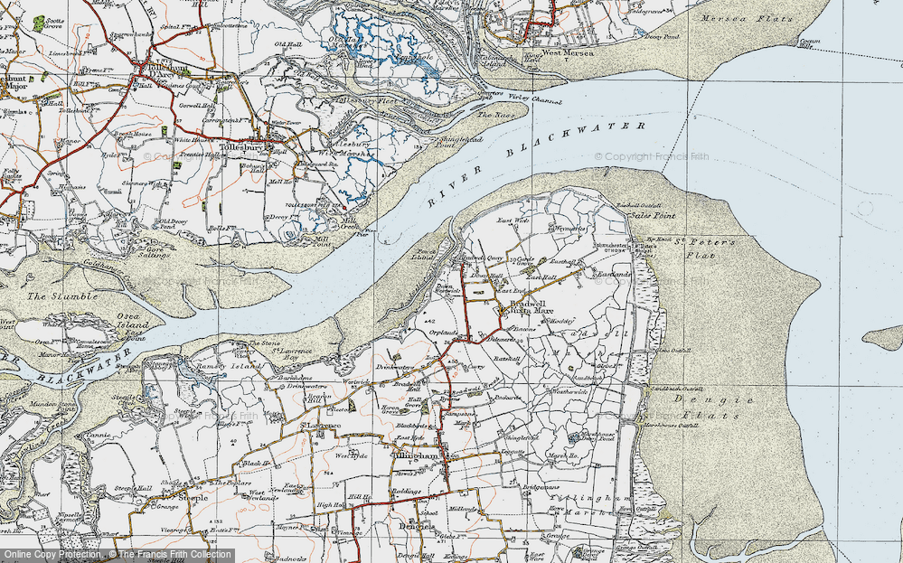 Old Map of Historic Map covering Bradwell Creek in 1921