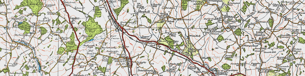 Old map of Bragbury End in 1920