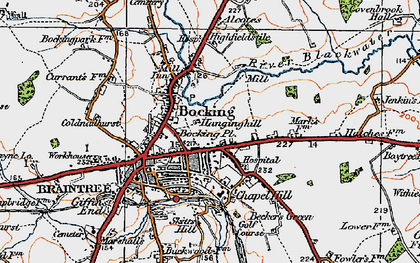 Old map of Braintree in 1921