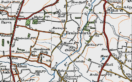 Old map of Braiseworth in 1921