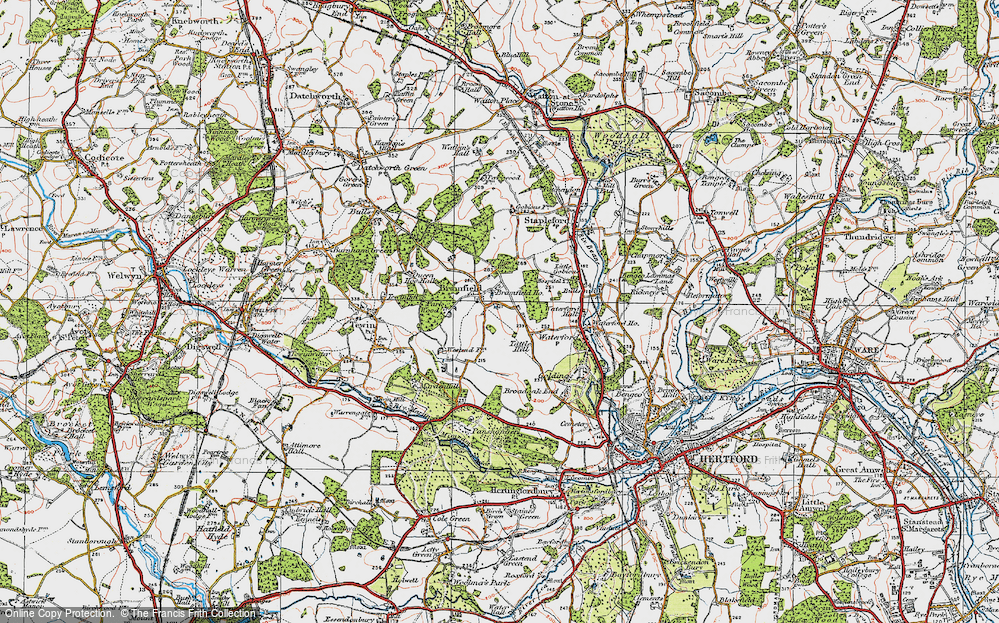 Old Map of Historic Map covering Bramfield Ho in 1919